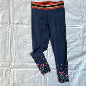 Mini Boden Blue Leggings with Confetti Floral Ankle Detail